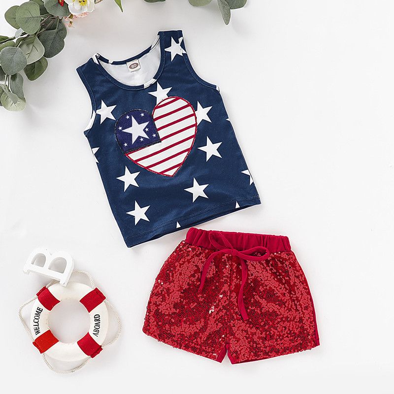 Toddler Kids Baby Boy 4th of July Shorts Outfits Sleeveless Stars Top Stripe Shorts Summer Clothes Set
