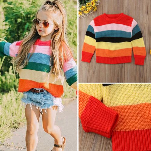 Children S Kids Girls Rainbow Jumper Plain Pullover Sweater Free Knitting Patterns For Childrens Sweaters Knitting Patterns For Kids Sweaters From
