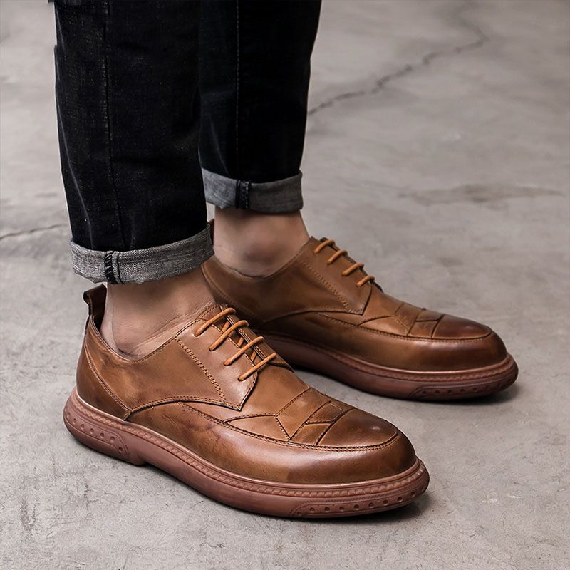 Zapatos oxfords de cuero genuino de cordones de clásicos para hombres Zapatos vestir