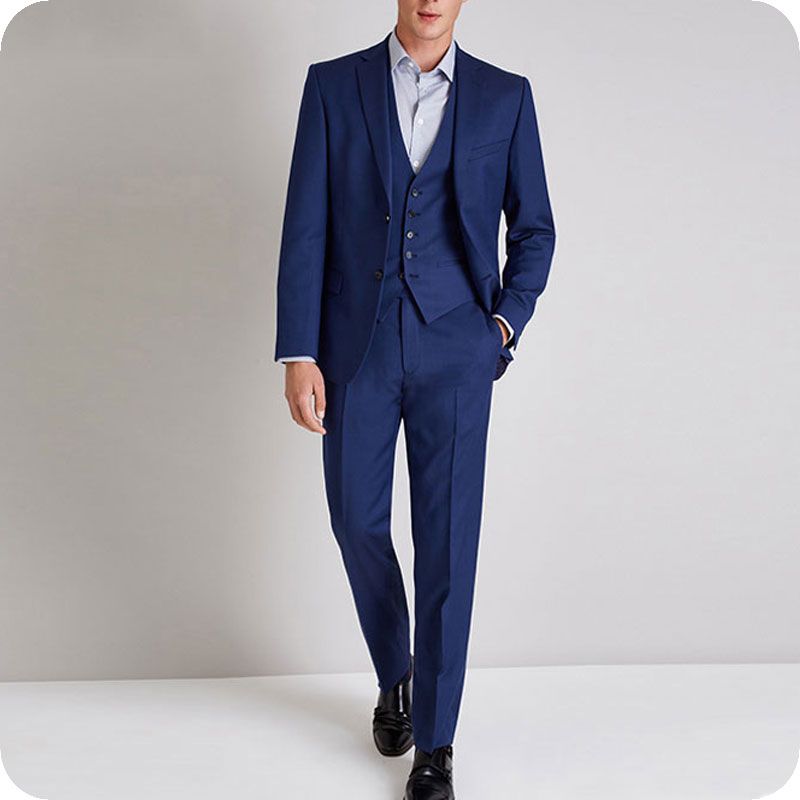 Compra Azul Hombres Esmoquin Novio Trajes De Boda Slim Fit Terno Masculino  3Pieza Hombre Blazer Padrino De Boda Chaqueta Abrigo Pantalones Chaleco  Costume Homme Fiesta De Noche Barato | Entrega Rápida Y