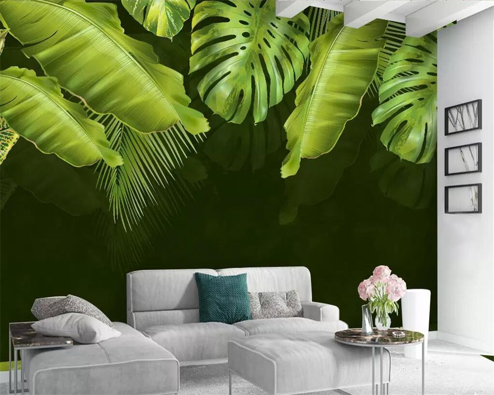 Wallpaper Nordic Dark Green Plants Fresh Tv Background Wall Home
