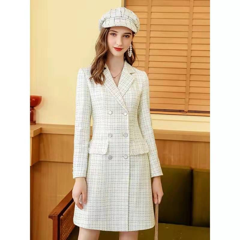 Compra Vestido De Tweed De Invierno Las Mujeres De Lujo De Diseño Blanco  Otoño Vestidos Tweedy Imperio Abrigo De Una Línea De Vestido De Señora De  La Oficina Traje De Paño Grueso