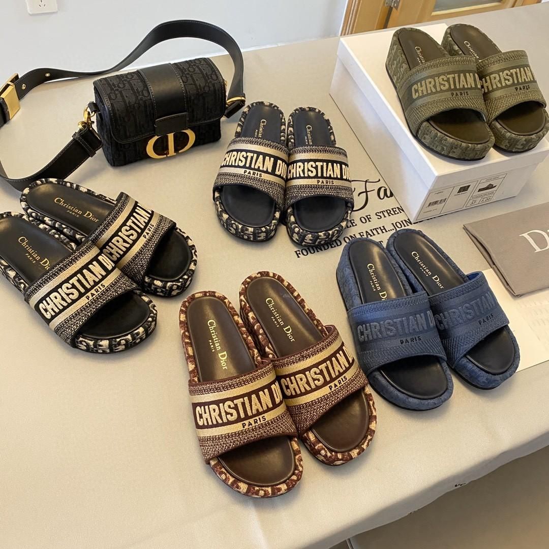 Ciabatta Dway Cotone ricamato blu intenso | DIOR