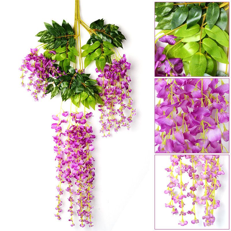 Set Wisteria Vine Fake Flower Artificial Wisteria Hanging Flowers For Home Garden Wedding