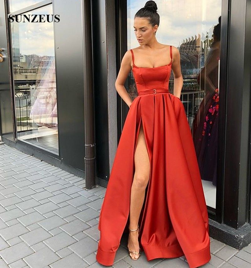 Acquistare Abiti Da Sera Rossi Lungo Raso Abiti Convenzionali Donna A Line  Piano Lunghezza Fessura Laterale Abiti Da Festa Semplice Vestido De Festa  Longo Economico | Consegna Veloce E Qualità | DHgate Italy