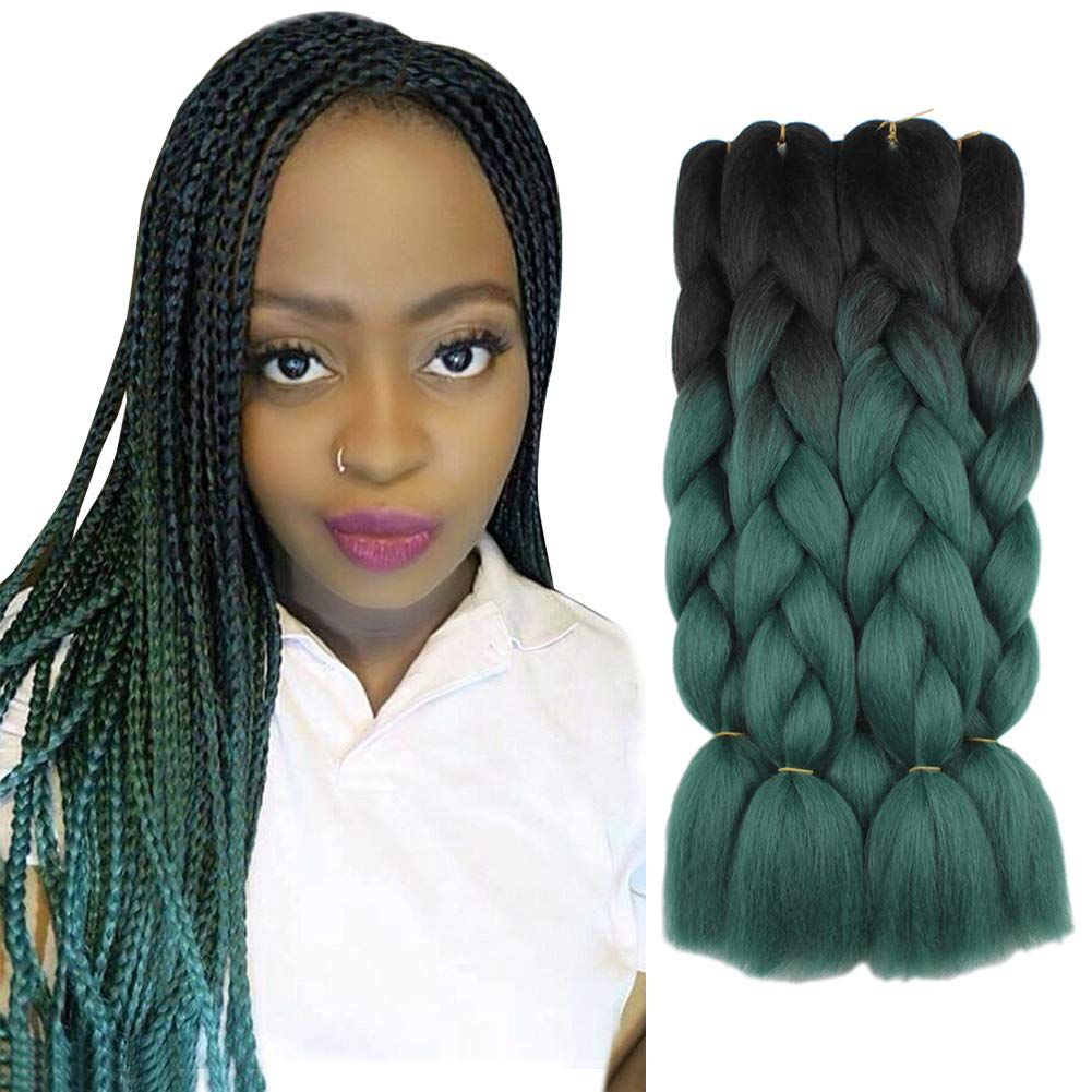 Hot! 5 Pieces 2Tone Ombre Braiding Hair Crochet Braids Hair Synthetic Hair Extensions 24 Inch Black/Dark Green Jumbo Box Braids for Women Hot! 5 Pieces 2Tone Ombre Braiding Hair Crochet Braids Hair Synthetic Hair Extensions 24 Inch Black/Dark Green Jumbo Box Braids for Women