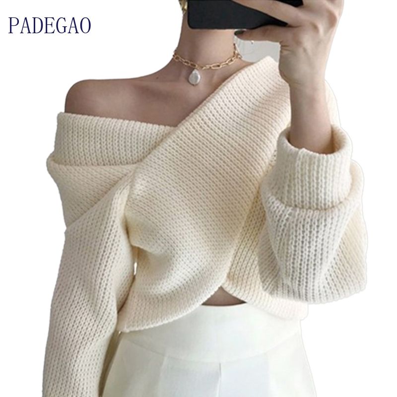 cross wrap off shoulder sweater