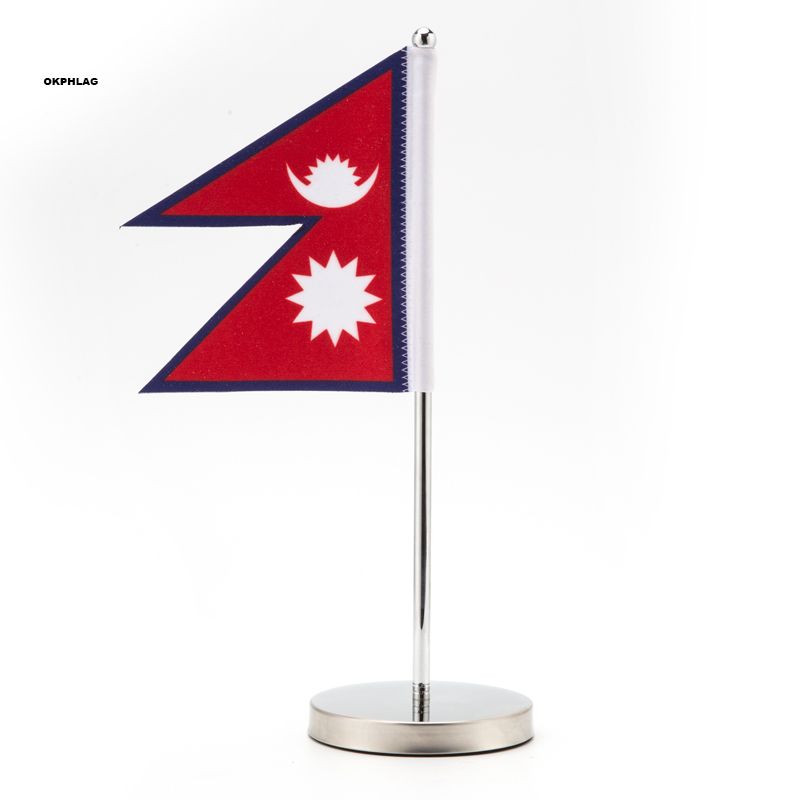 Nepal Table Desk Flag With Silver Flagpole Base Country Banners 14