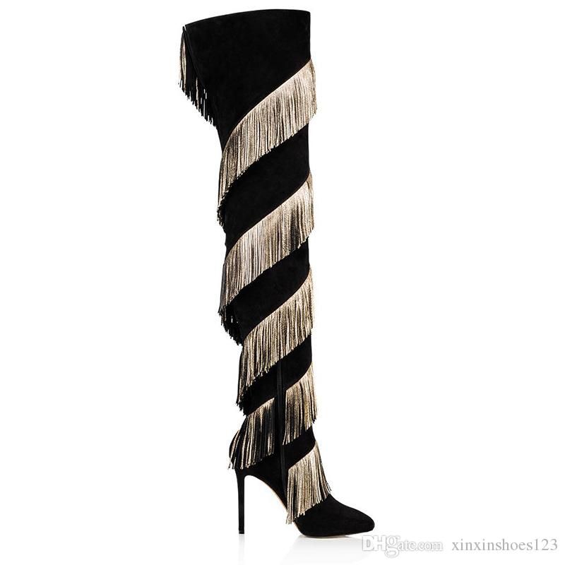 black and gold thigh high boots