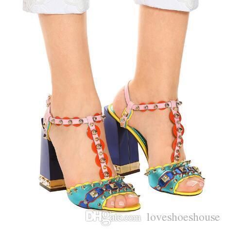 multi colored block heels