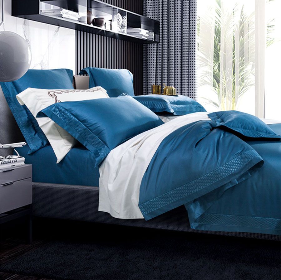 European American Solid Blue Bedding Set Full Queen King Pure 100s