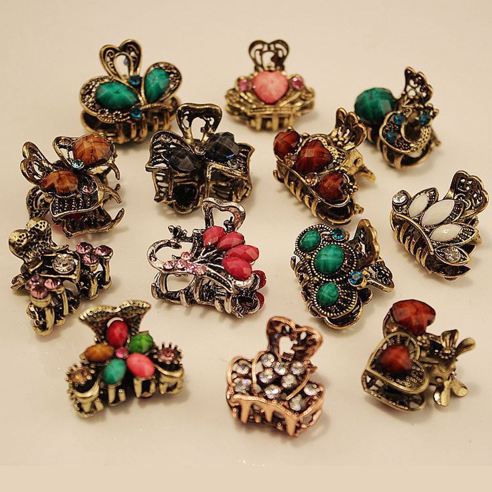Fashion Women's Retro Metal Hair Claw Clips Crystal Butterfly Flower Clamps Gift 