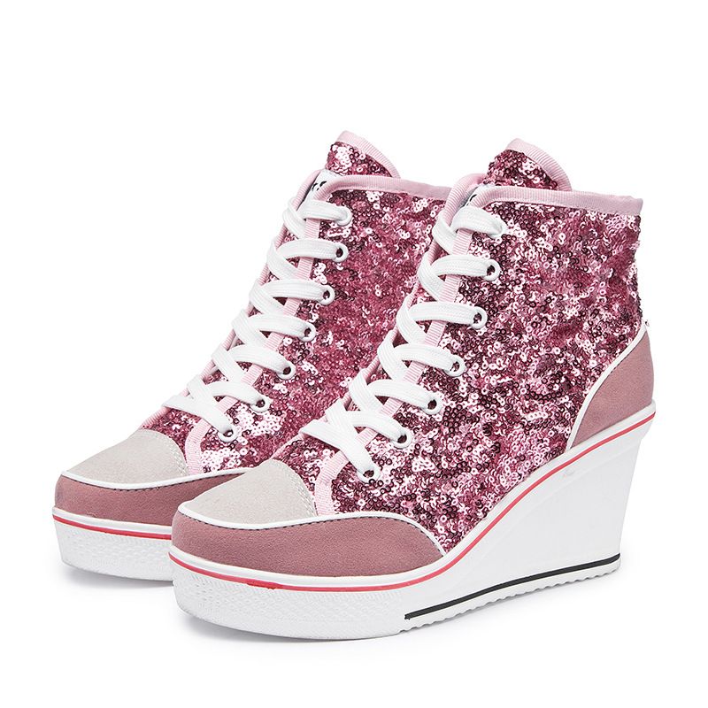 Silver glitter wedge sneakers Clearance