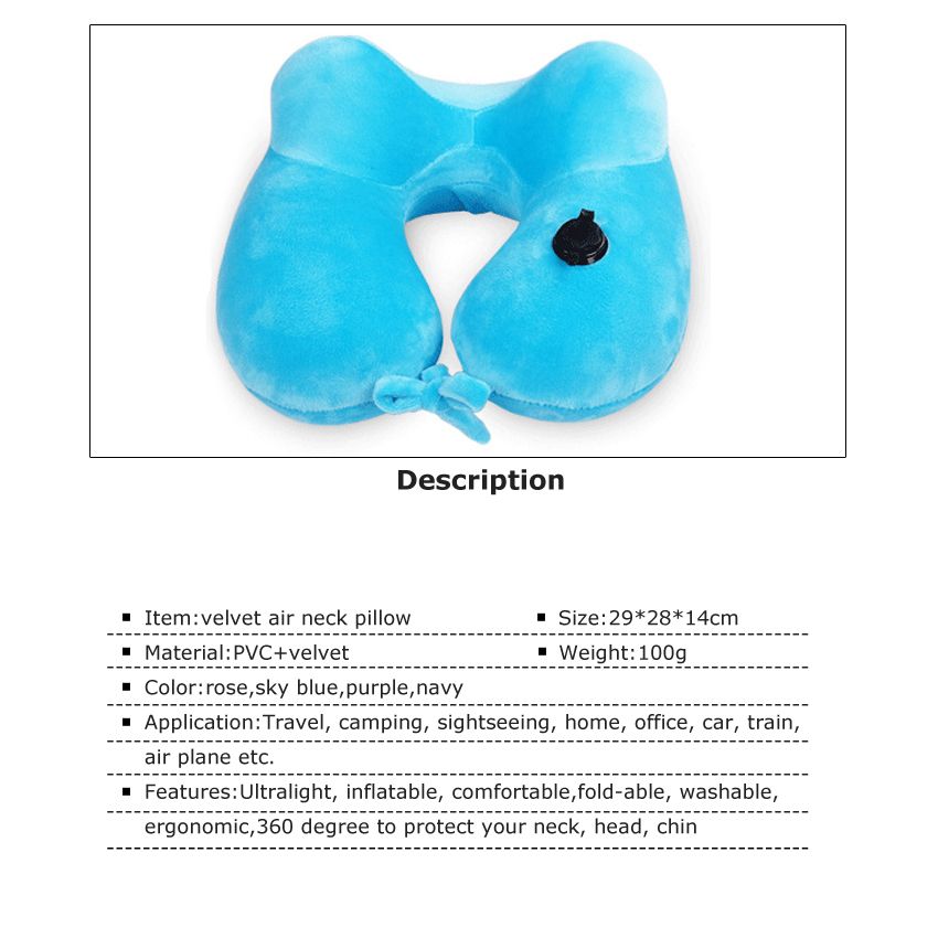 Ynport Inflatable Travel Neck Pillow Portable Velvet U Shaped Pillow for Airplanes,Car,Train,Office Napping with Carry Bag