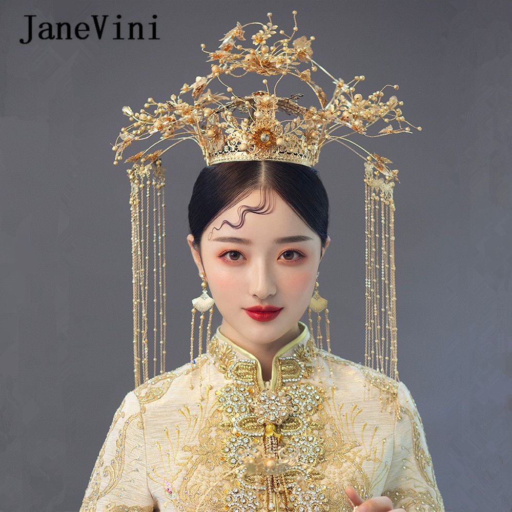 Janevini Luxury New Bridal Headwear Beaded Costume Gold Hairpins