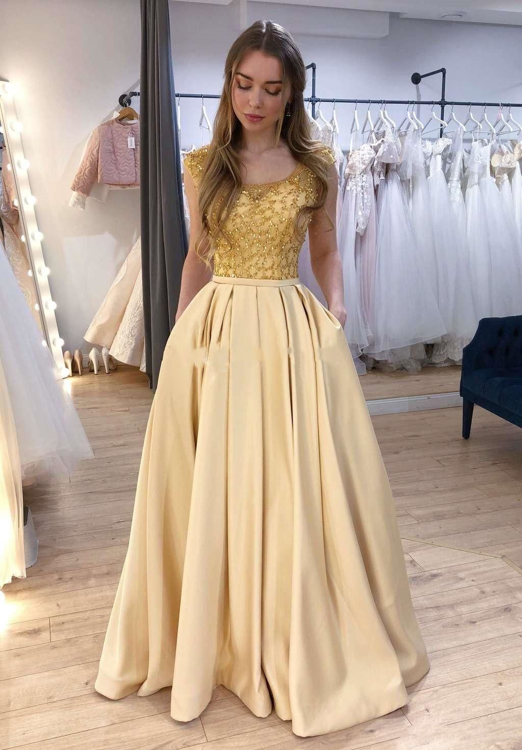 Gold Sequin Quinceanera Dresses 2020 Scoop Floor Length Pockets