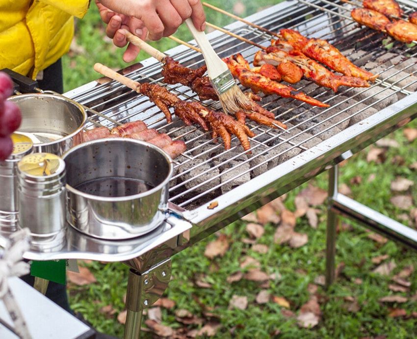 Vara de aço inoxidável do espeto do churrasco de 50 pces, espetos  reutilizáveis do ferro do kebab para o piquenique de acampamento