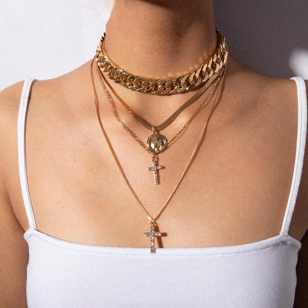 Fashion Womens Multi-Layer Chain Necklace Crystal Pendant Choker Collar Jewelry