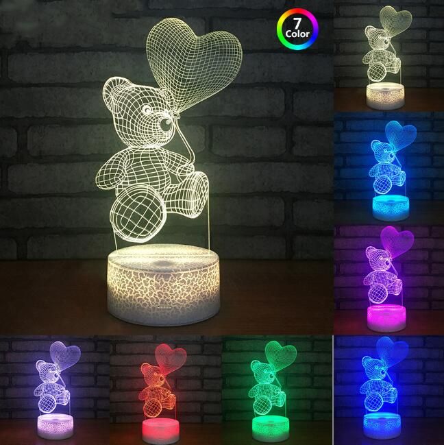 Romantic Heart Balloon 3D Illusion Lamp Led Night Light 7 Colors Flashing USB...