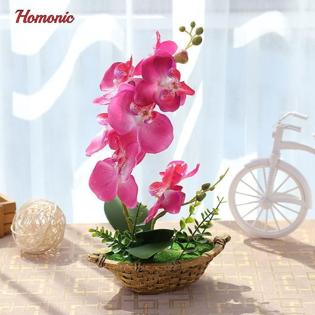 Velidy Orchidée Papillon Artificielle en Pot Fleurs en Soie avec Pots en Plastique Mousse Décoration de Maison Balcon Vase de Mariage