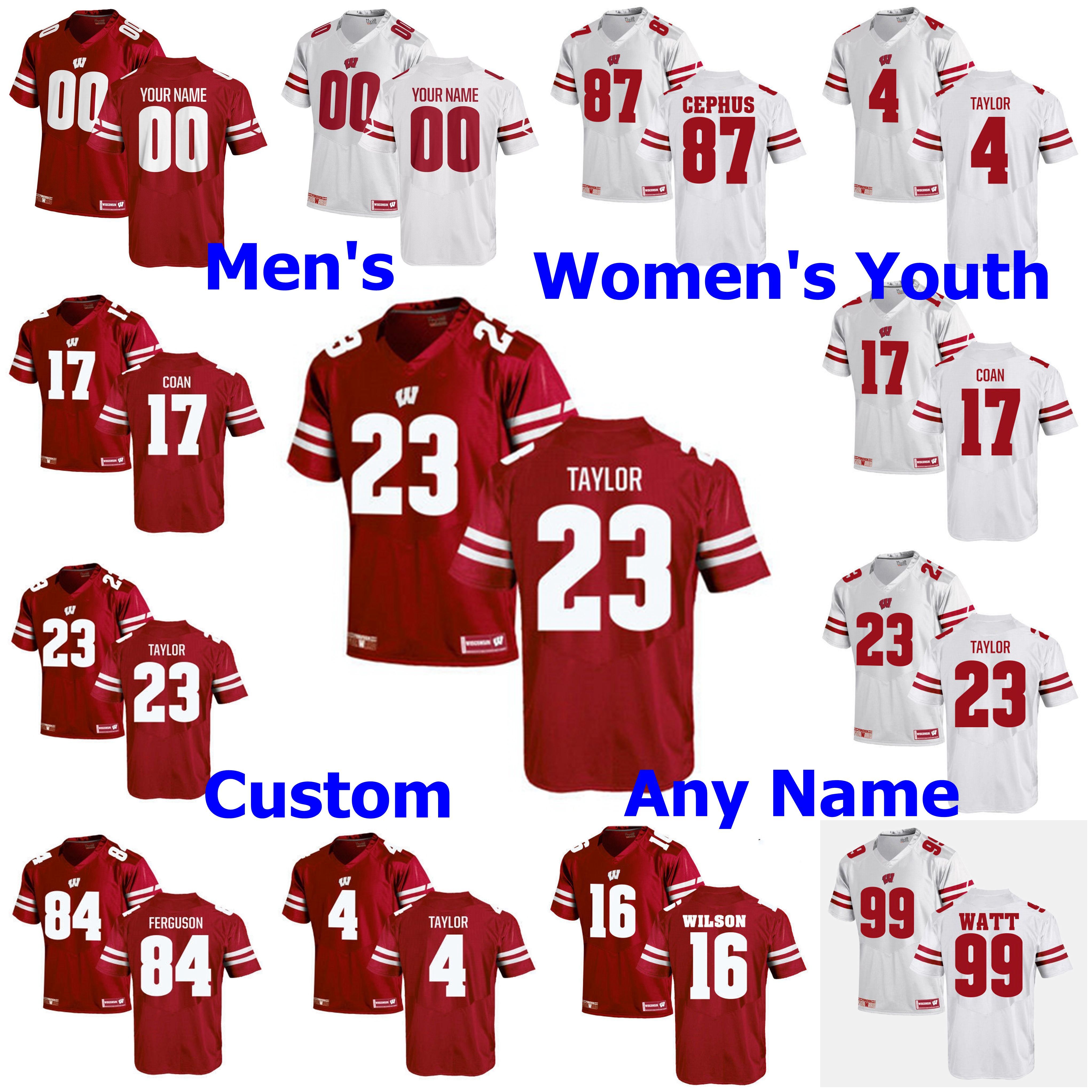 2020 NCAA Wisconsin Badgers College Football Jerseys Mens Jack Coan Jersey Quintez Cephus AJ