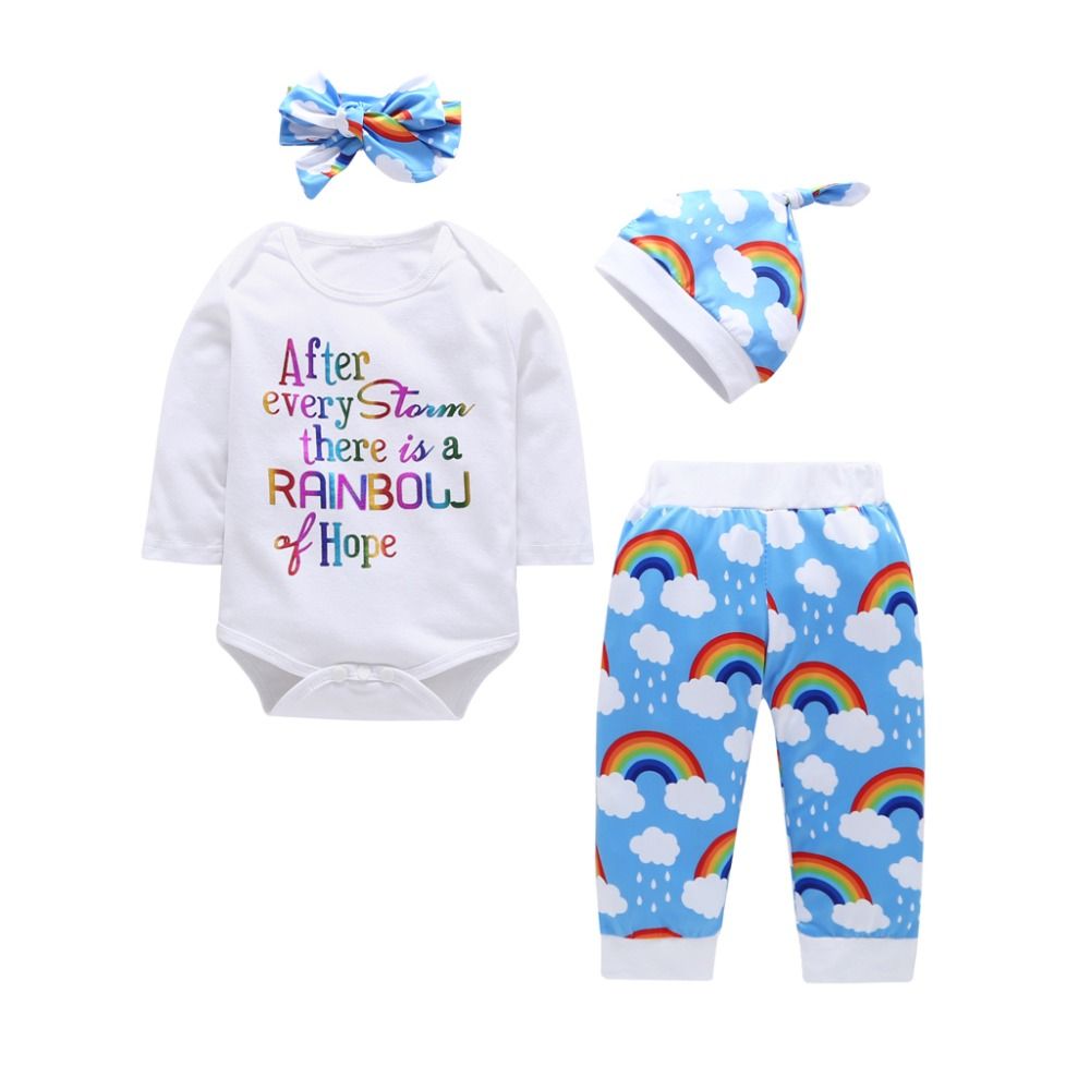 US 4Pcs Newborn Baby Boy Girls Top Romper Pants Leggings Hat Outfit Clothes Set