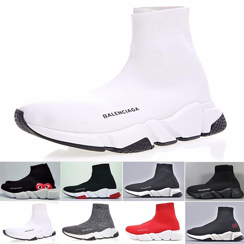 longitud rima equilibrio Balenciaga 2019 diseñadores hombres mujeres Speed ​​Trainer calcetín  zapatos de purpurina roja para hombre