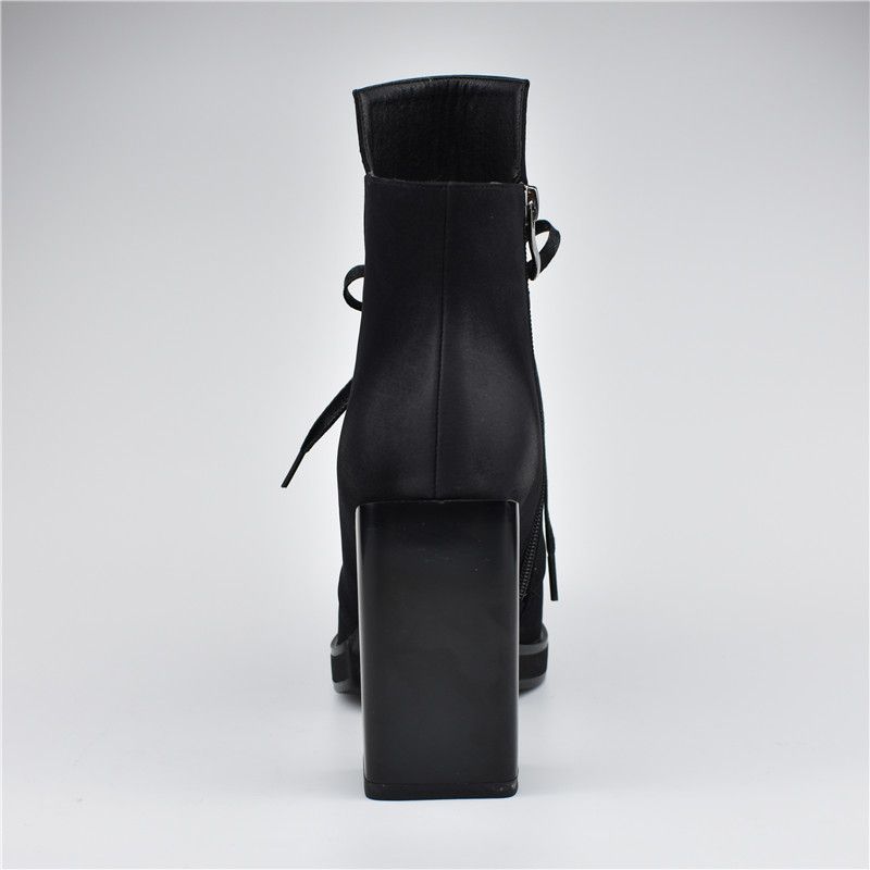 Platform Ankle Boots Women Lace Up Square Heels Women Plush Booties Autumn Winter Shoes
