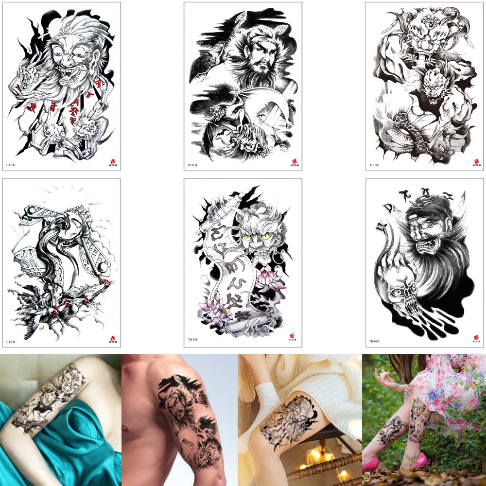Devil Decal Tattoo Design Fake Black Ghost Skull Zhong Kui Lotus Flower Waterproof Temporary Tattoo Sticker for Woman Man Arm Leg Body Party Devil Decal Tattoo Design Fake Black Ghost Skull Zhong Kui Lotus Flower Waterproof Temporary Tattoo Sticker for Woman Man Arm Leg Body Party
