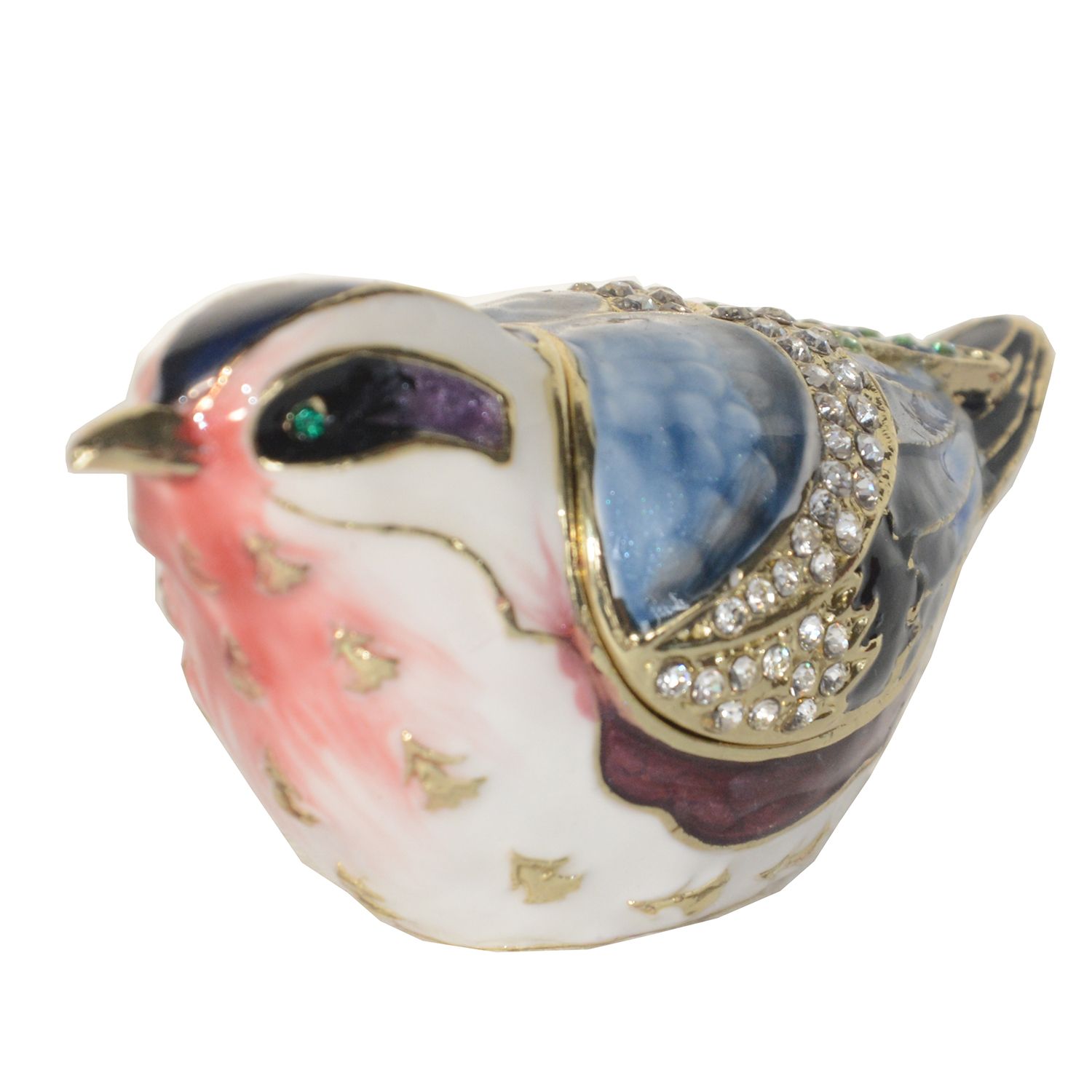 Chickadee Bird Trinket Jewelry Enameled Box Crystals Figurine Decor Gifts Holder