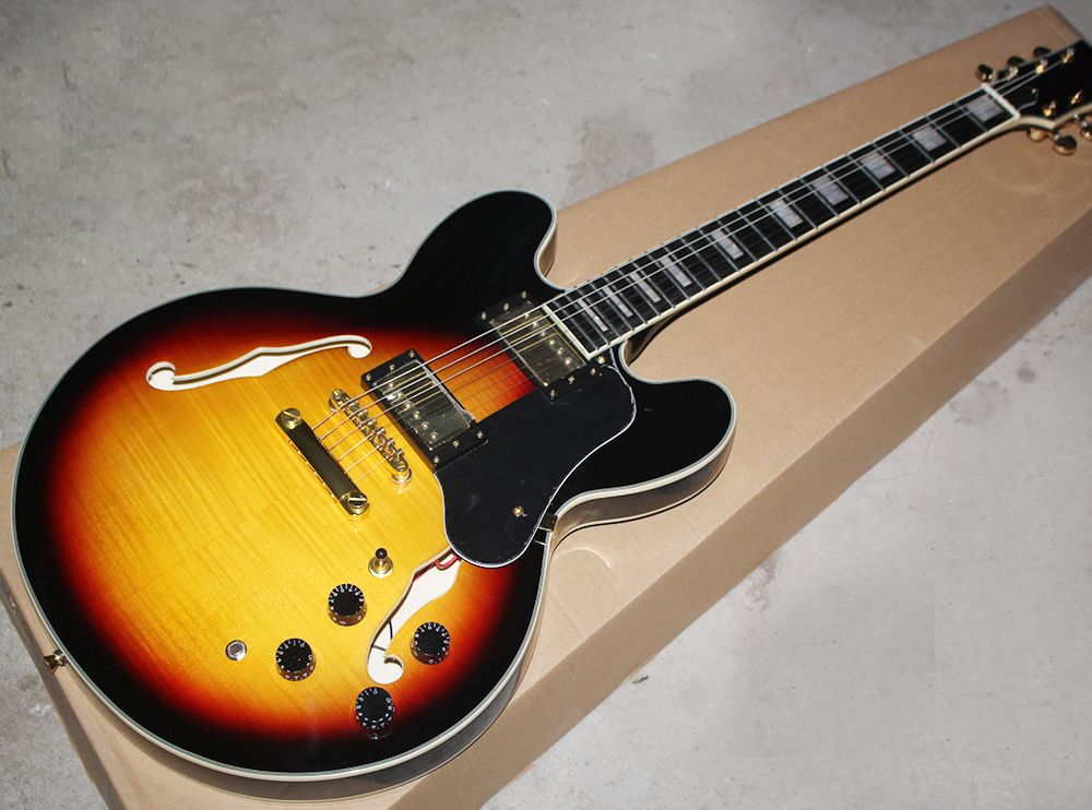 6 STRING FLAME MAPLE SUNBURST SEMI HOLLOW ELECTRIC GUITAR