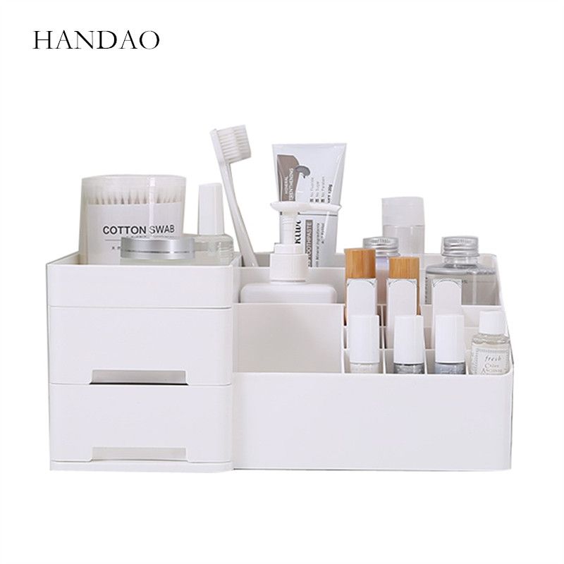2020 Plastic Makeup Organizer Double Drawer Storage Box Stepped