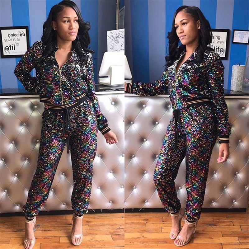 Women Gradient Glitter Tracksuit Mermaid Sequins Jacket Crop Top + Pants  Set Long Sleeve Outfit Zipper Coat Trousers Clothes Suit S 2XL From  Sweet_factory, $10.31 | DHgate.Com