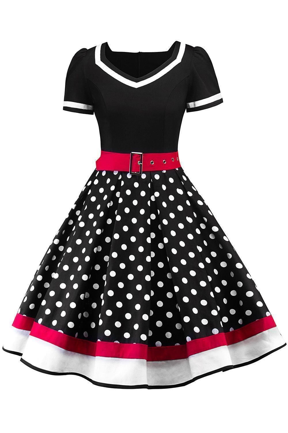 KUFEIUP 40s 50s Vintage Polka Dots A Line Rockabilly Swing Dresses for Women 