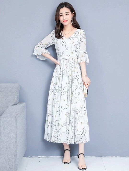 Compra es Cuello En V 3/4 Manga Larga Vestidos Largos Swing Chiffon Tamaño  Grande Últimas Ropa Para Mujer 2019 Estilo Occidental Ropa De Uso Diario  Barato | Entrega Rápida Y Calidad | Es.Dhgate