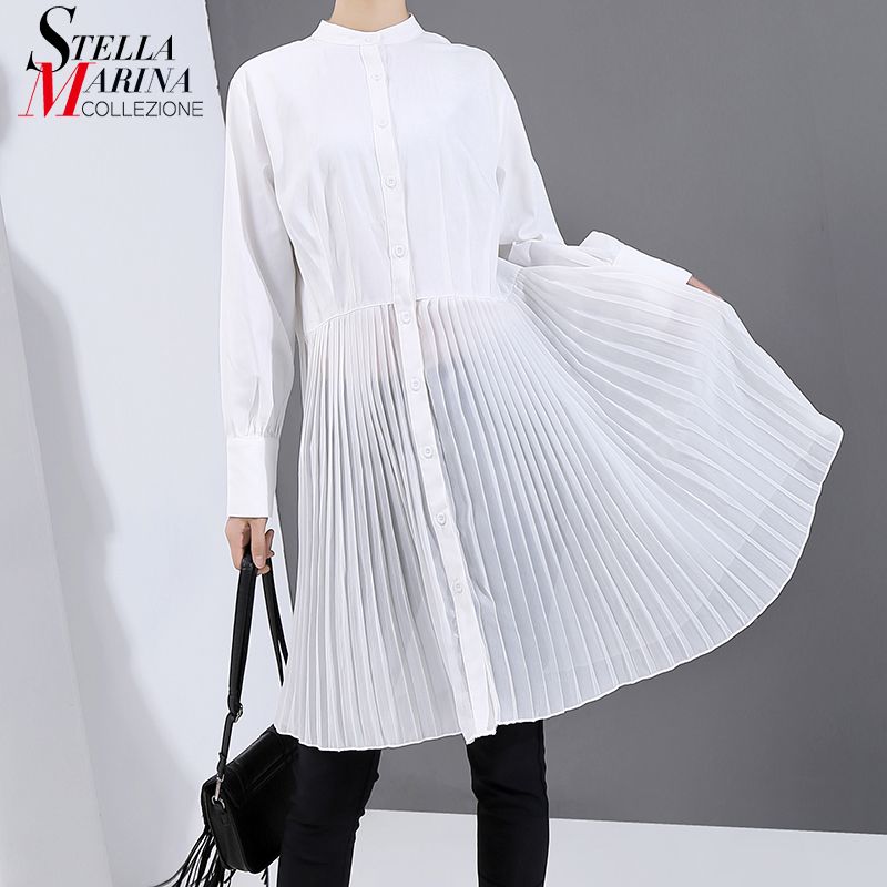 white pleated shirt dress