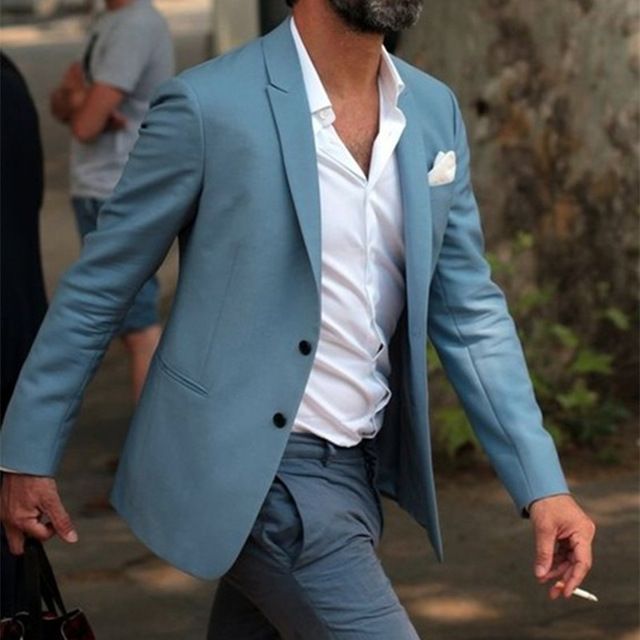 perdonar Rizo Leeds 2018 la mayoría de la moda elegante hombres azules traje pantalones grises  de playa TUXEDO TUXEDO