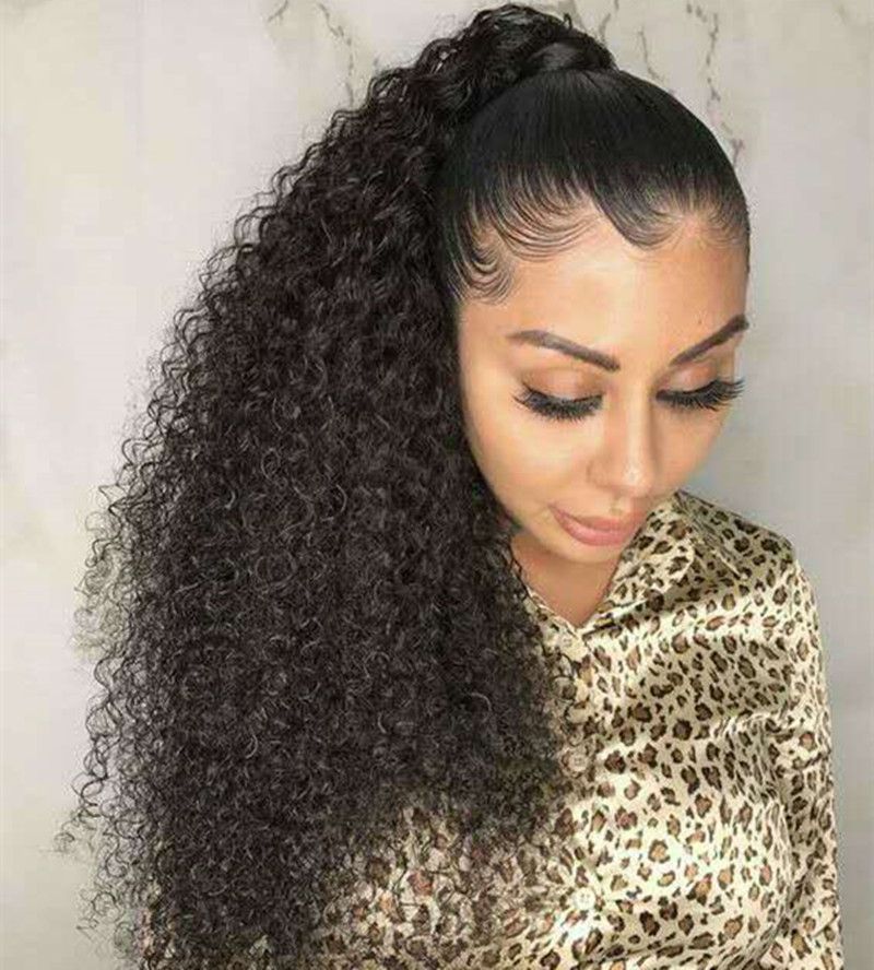Human Hair Ponytail European Kinky Curly Hair Extensions 160gram