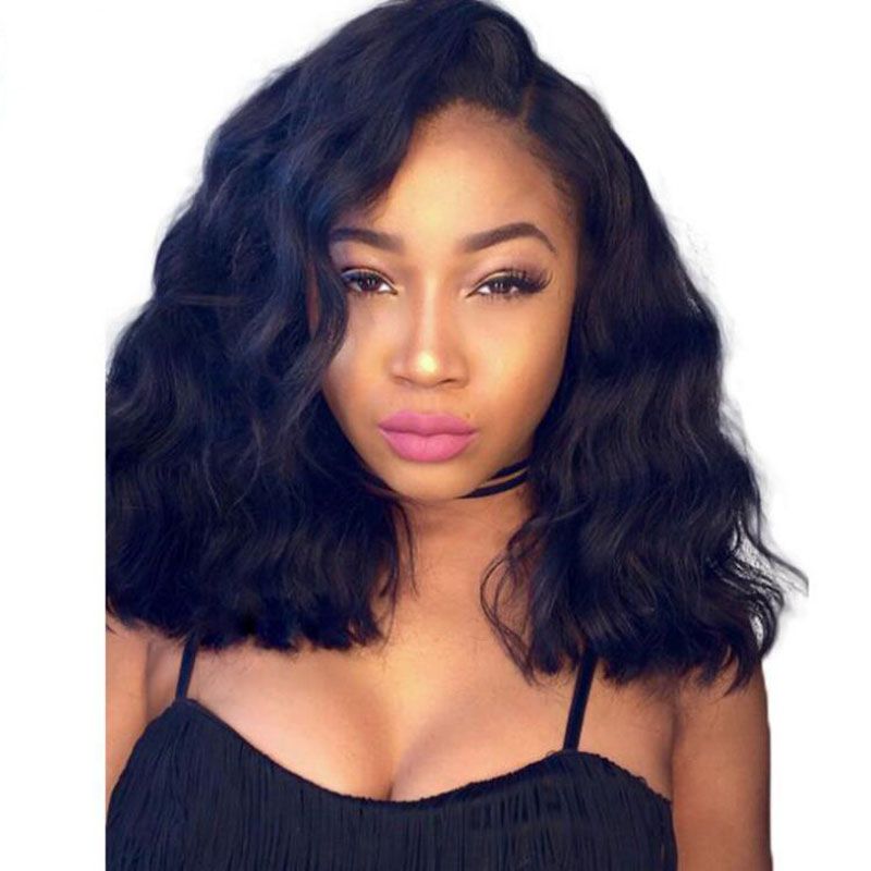 Charming Short Bobwave Wigs Simulation Brazilian Human Hair Short Bob Style Wave Wigs For Black Women In Stock Glueless Full Lace Wigs Human Hair Thin