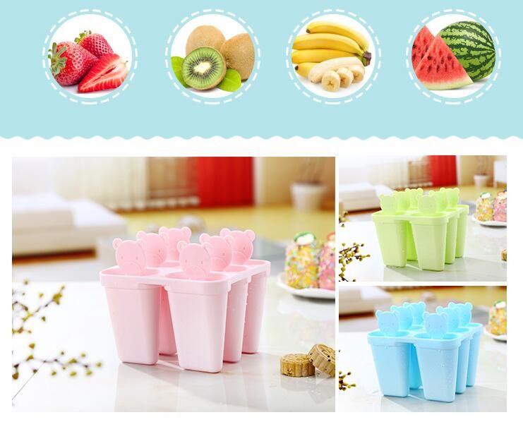 Bear Shape DIY Ice Cream Mould 6 Cell Popsicle Mold Box Lolly Makers Blue