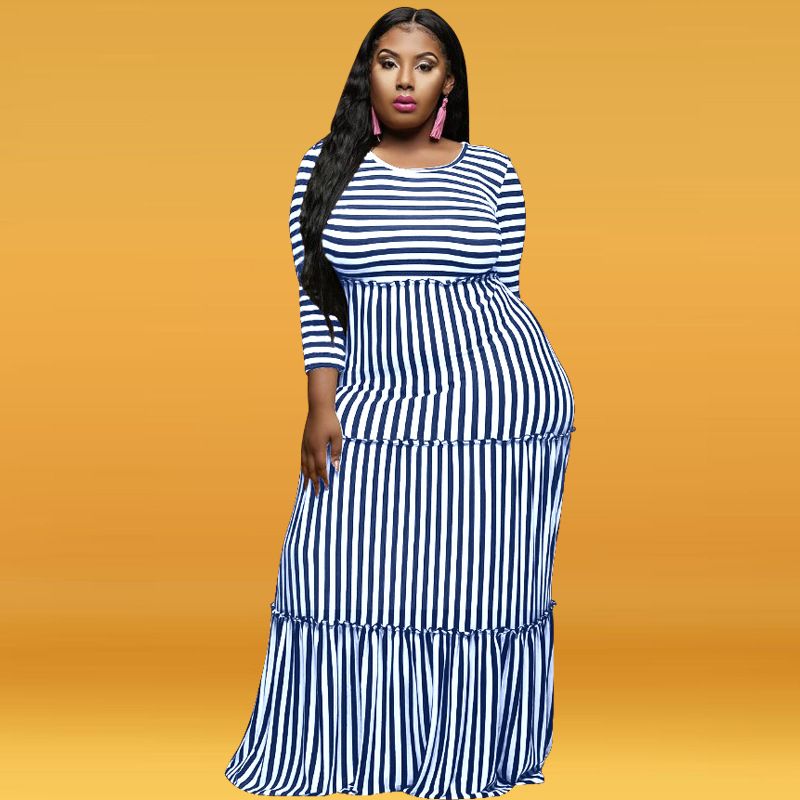 long striped maxi dress plus size