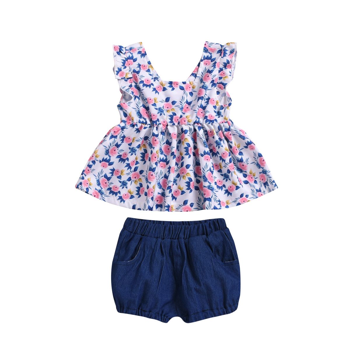 Little Girls Summer Outfit Holiday Floral Mini Dress Tops Shorts Clothing Set