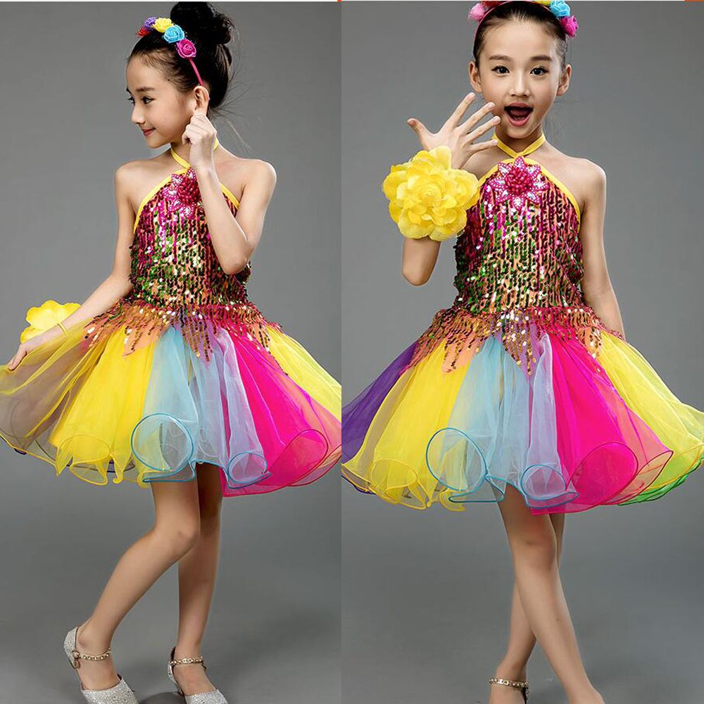 2020 Girls Color Sequined Competition Ballroom Jazz Hip Hop Dance