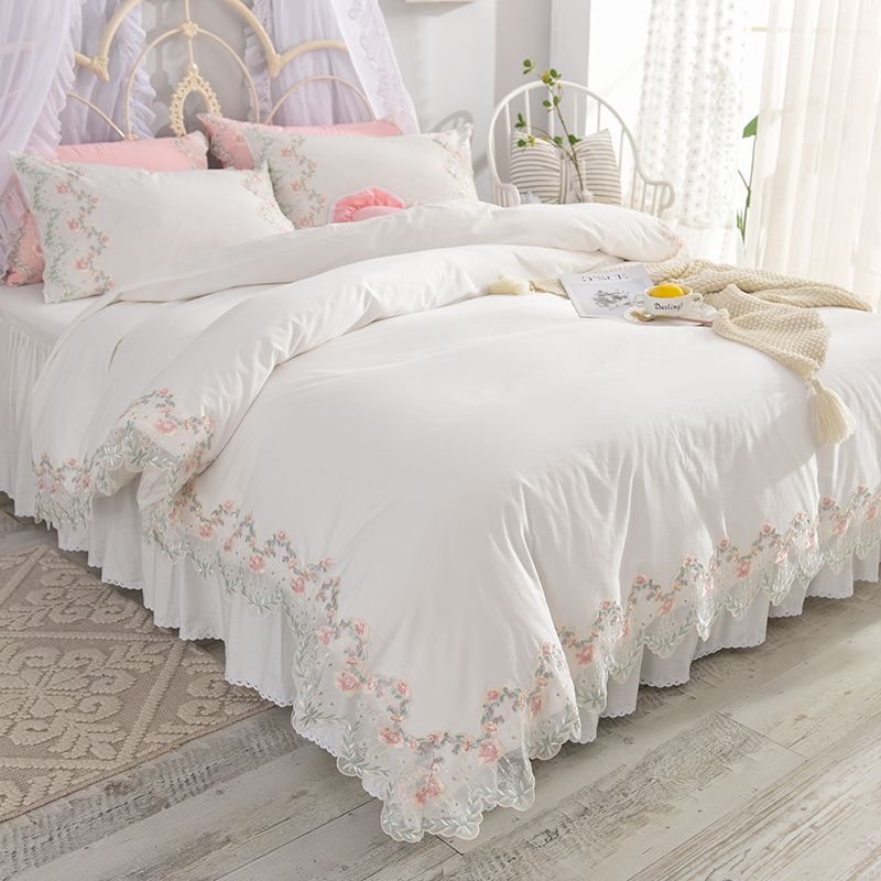 Solid Color Lace Bedding Set Romantic Wedding Princess Bedclothes