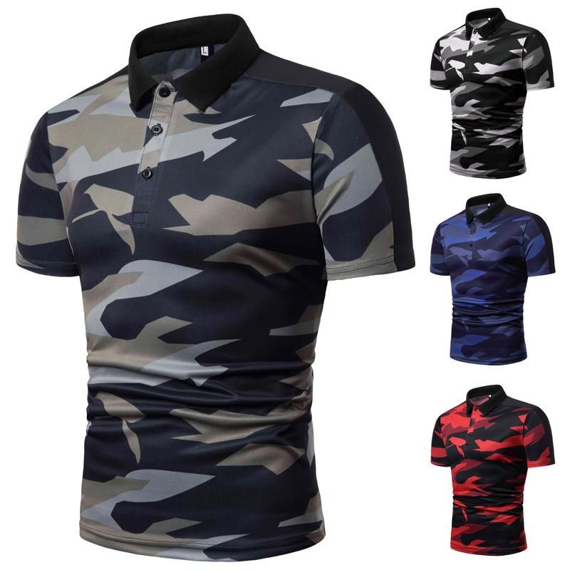 Cuello Camuflaje Hombres Polo Camisa corta Verano Tops Camisetas POLO Hombre Casual de