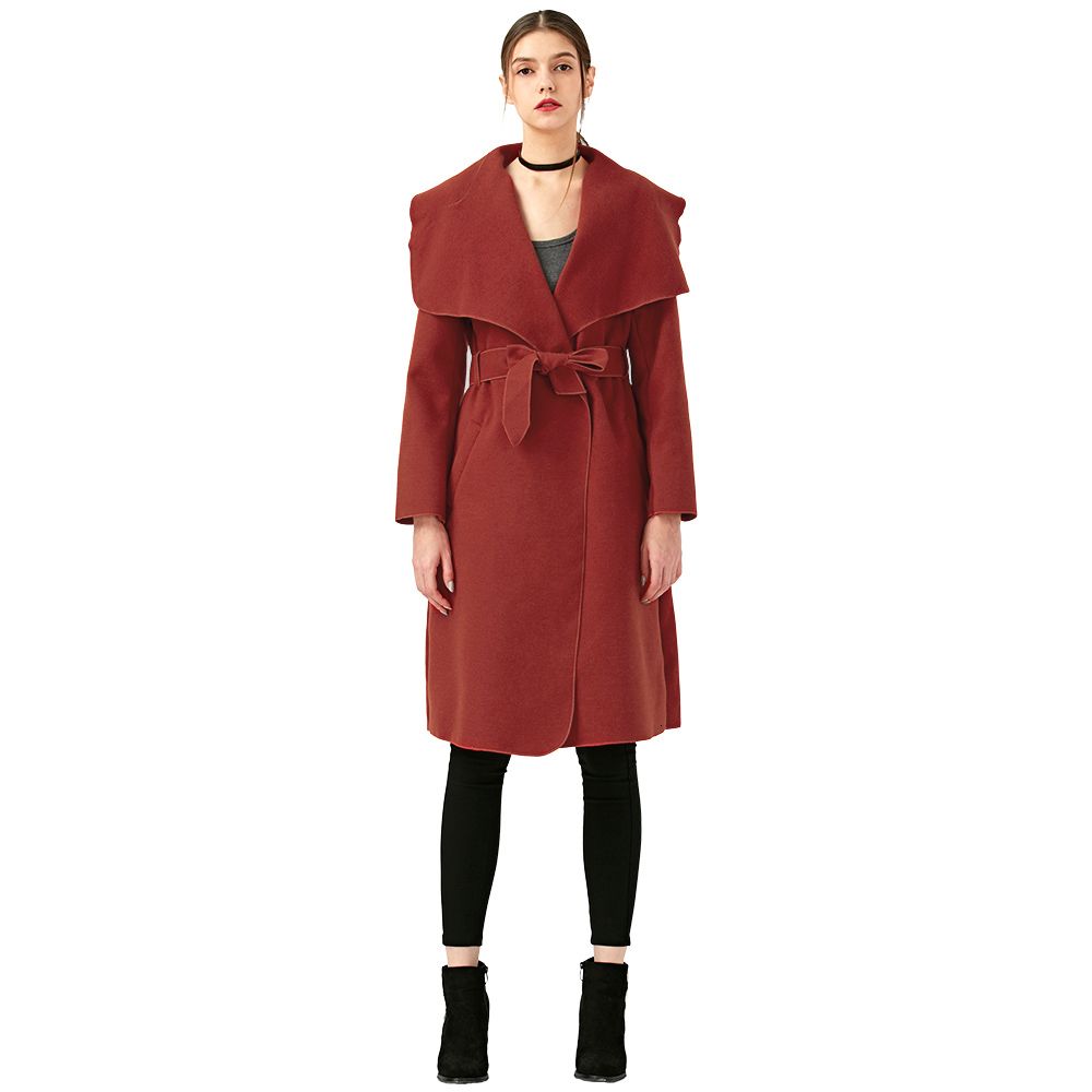 Winter Coat Women Wide Lapel Belt Pocket Wool Blend Coat Oversize Long Red Trench Coat Outwear Wool Coat Women