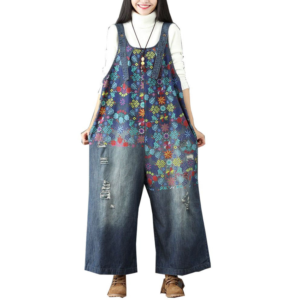 Compra Moda Coreana Pantalones Anchos De La Pierna Agujeros 2019 Primavera  Verano Mamelucos Womens Jumpsuit Algodón Denim Overoles Para Mujeres Jeans  De Cintura Alta Imprimir Barato | Entrega Rápida Y Calidad | Es.Dhgate