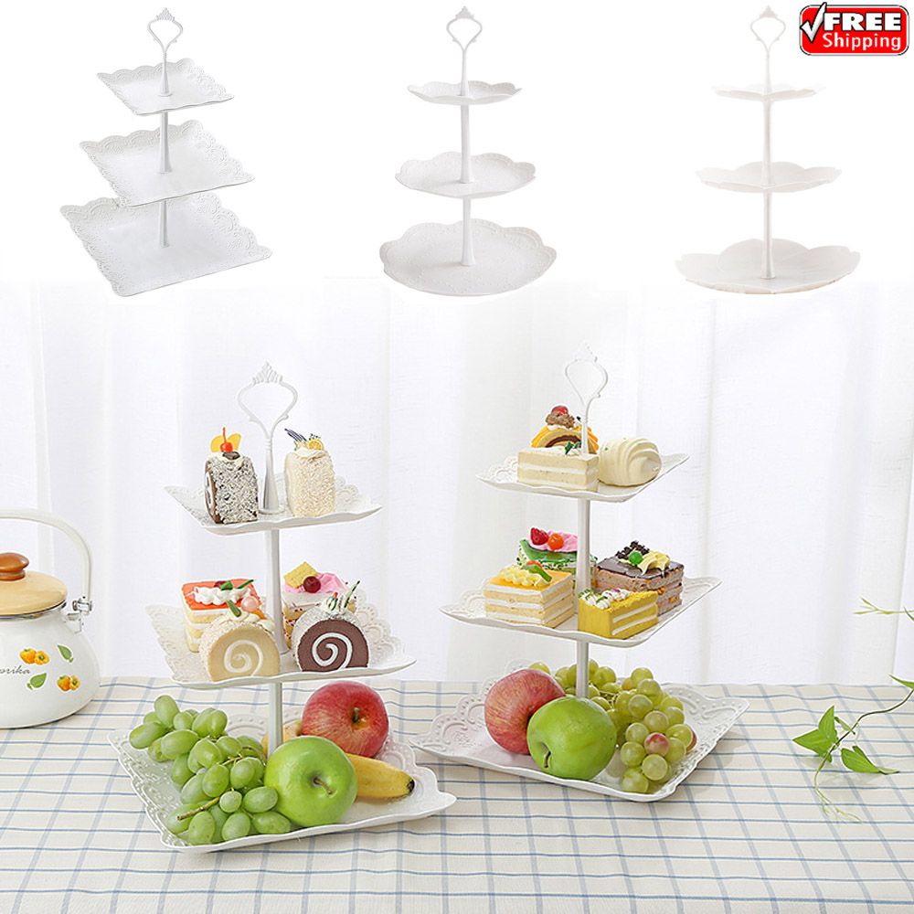 3 Tier Glass Ceramic Cake Stand Afternoon Tea Wedding Plates Party Tableware 