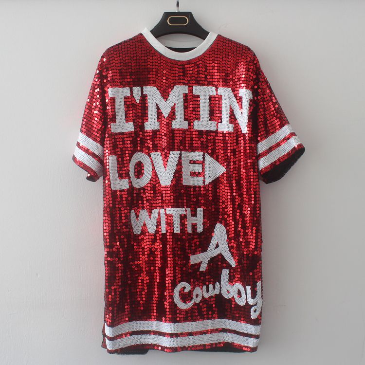 sequin graphic t shirt dress