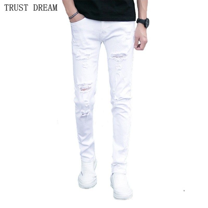 Pantalon blanco hombre rasgado Outlet